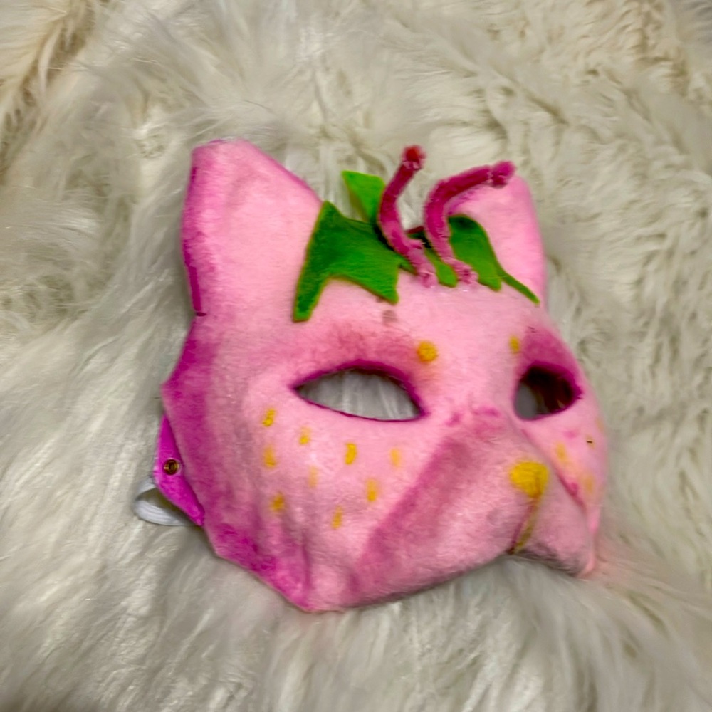 Strawberry cat alien mask hand made ethical Therian mask